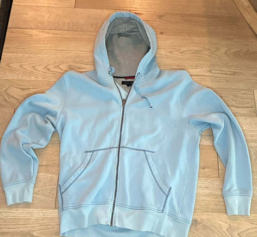 Tommy Hilfiger Zip-Up Hoodie Size L Light Blue Waffle Lined